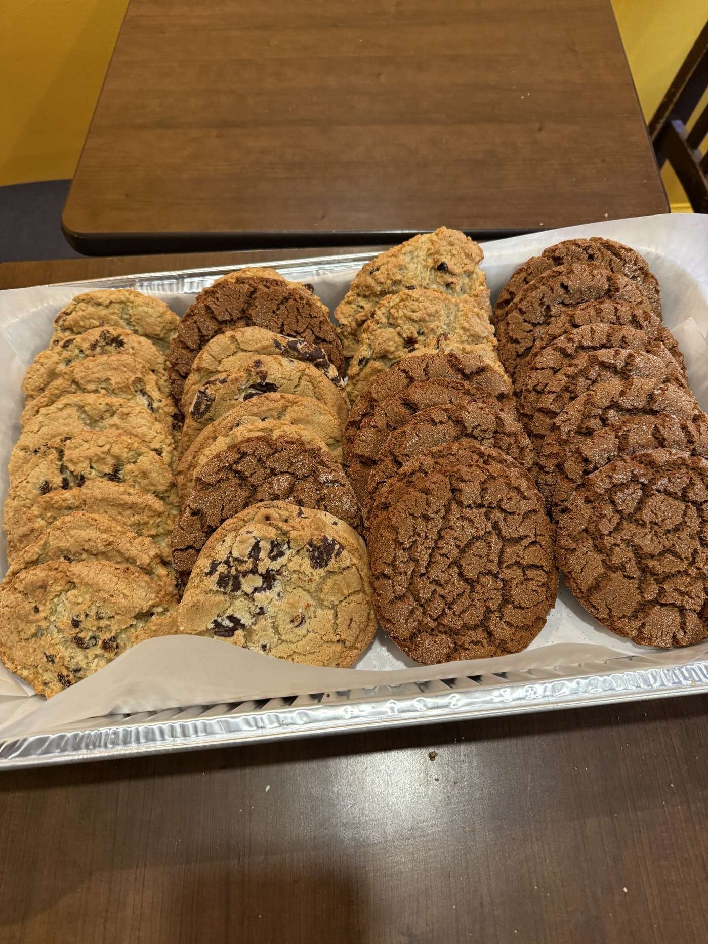 Platter of assorted chocolate chip and oatmeal cookies